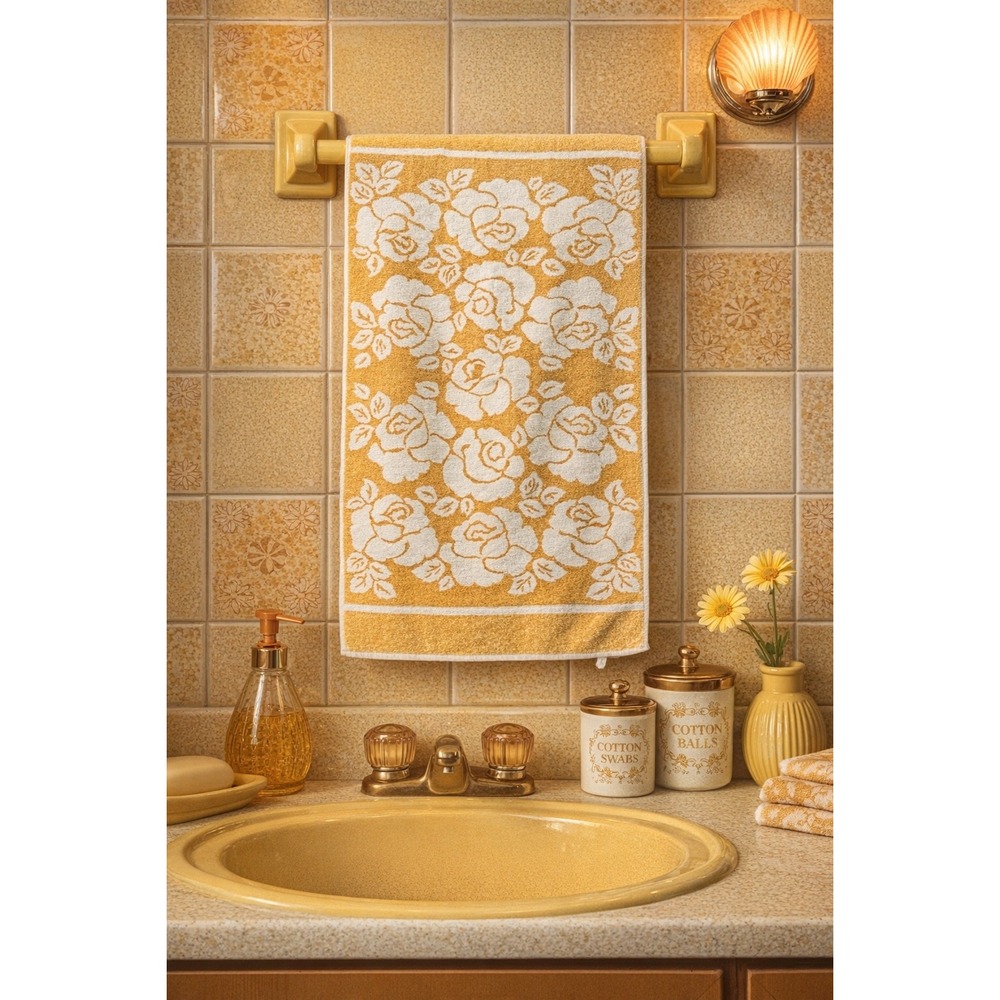 Vintage Cannon Royal Family Rose Floral Bath Towel Cream Pink 21x42 Cotton Blend